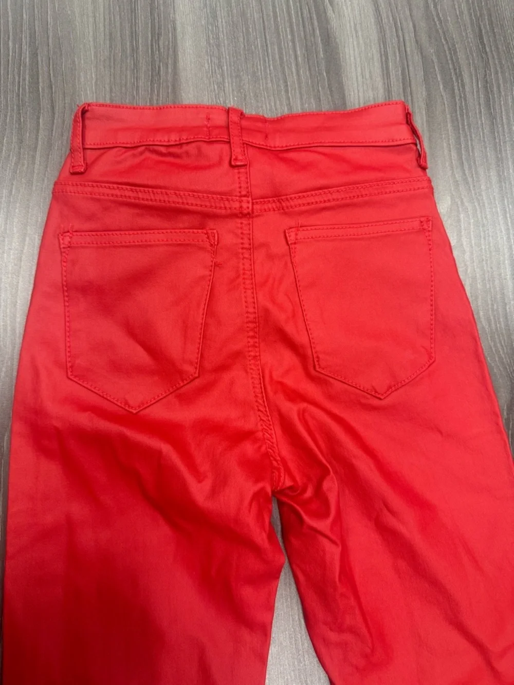 Edikte Luna Faux Leather Flare Jeans Pants in Red Size XS